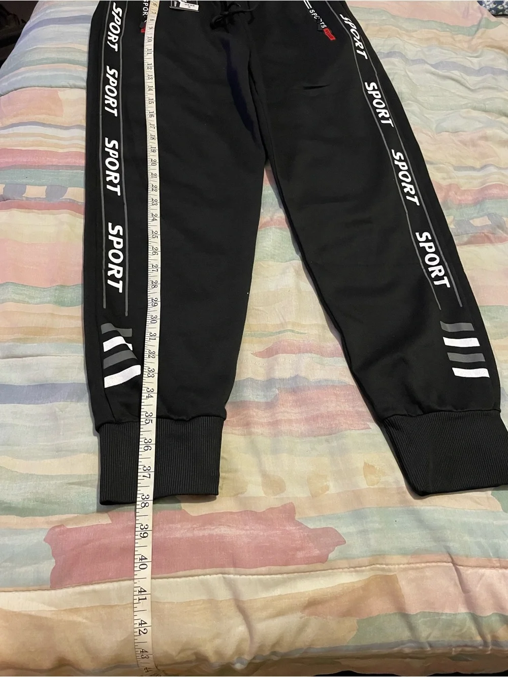Black Jogger Pants Size S Sport Graphic Zip Pockets Drawstring NWT